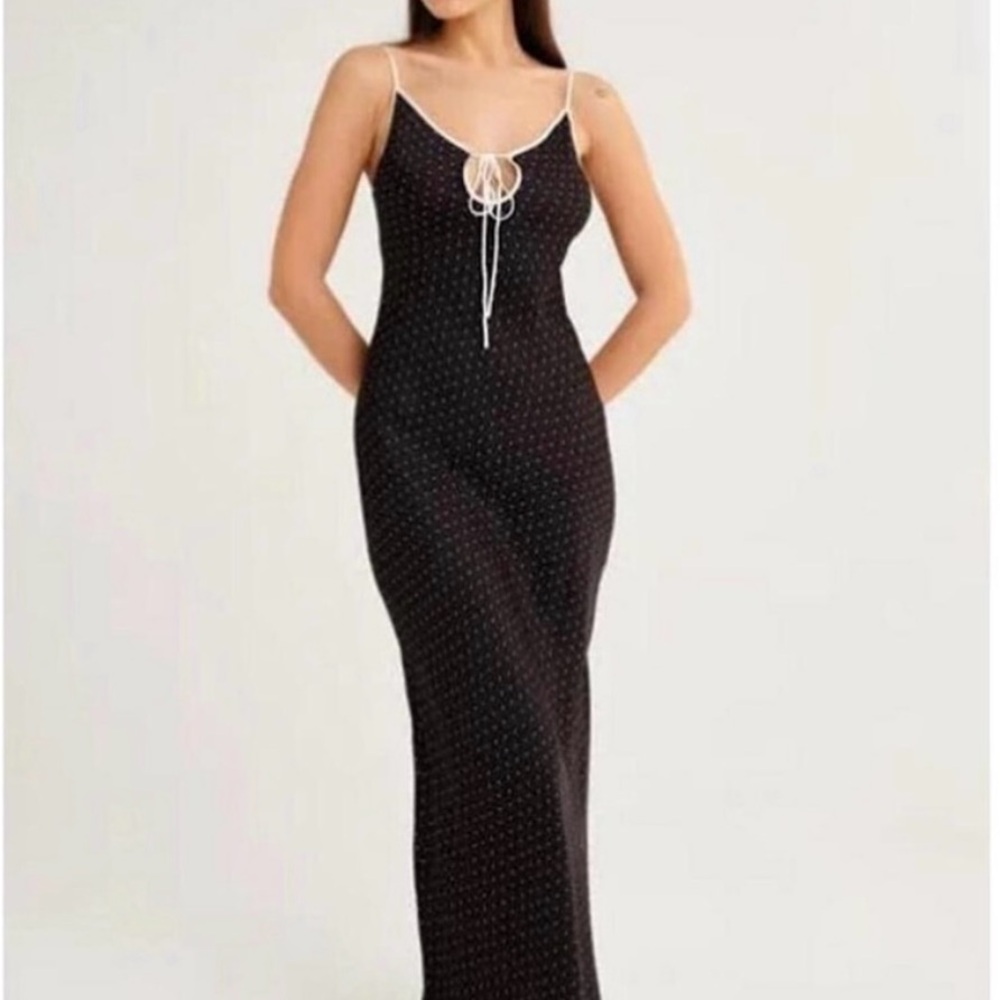 Rumored Black Maxi Slip Dress with Contrast Trim